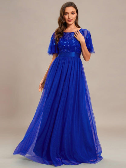 ever SAPHIR|Women's A-Line Short Sleeve Embroidery Floor Length Wedding Guest Dresses