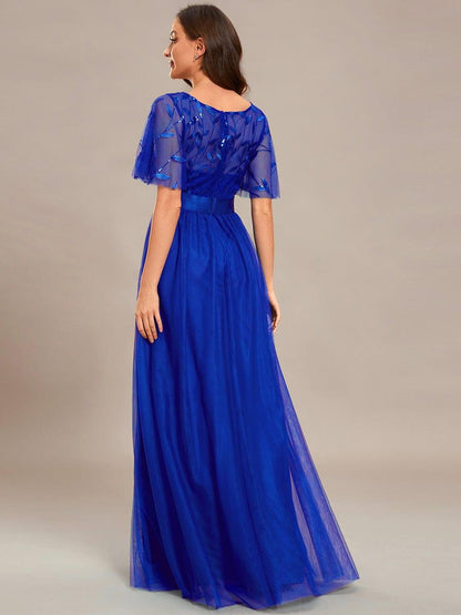 ever SAPHIR|Women's A-Line Short Sleeve Embroidery Floor Length Wedding Guest Dresses