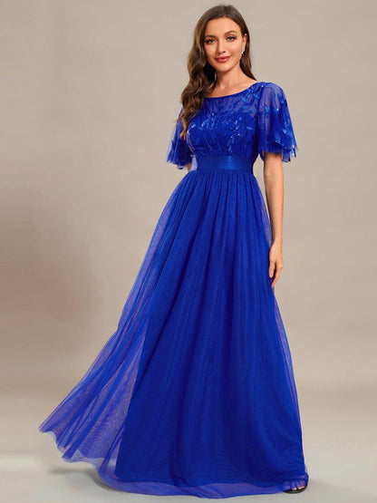 ever SAPHIR|Women's A-Line Short Sleeve Embroidery Floor Length Wedding Guest Dresses
