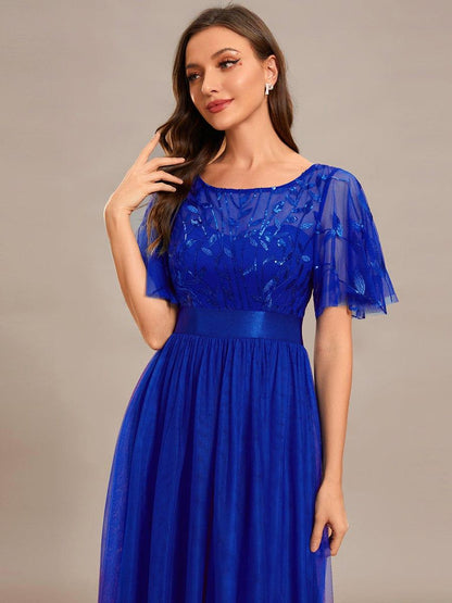 ever SAPHIR|Women's A-Line Short Sleeve Embroidery Floor Length Wedding Guest Dresses