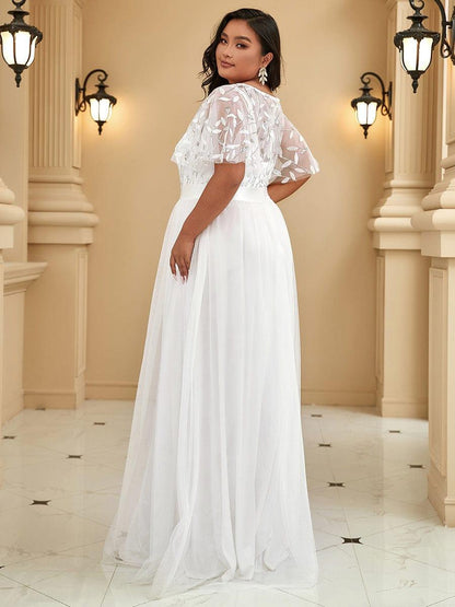 ever SAPHIR|Women's A-Line Short Sleeve Embroidery Floor Length Wedding Guest Dresses