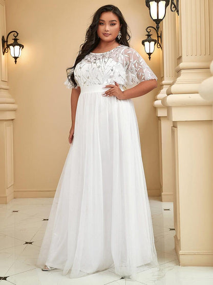 ever SAPHIR|Women's A-Line Short Sleeve Embroidery Floor Length Wedding Guest Dresses