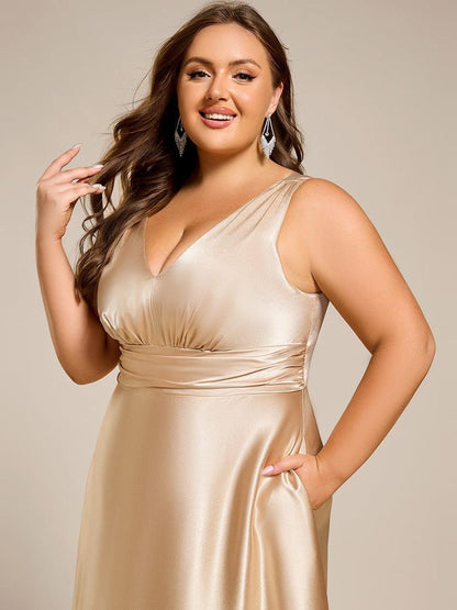 ever INDY|Sleeveless Empire Waist Satin Maxi Bridesmaid Dress With Pockets