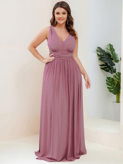 ever HUSH|V Neck Sleeveless Pleated Chiffon Evening Dress