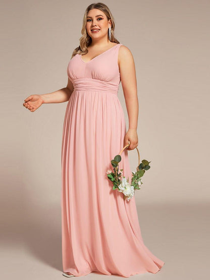 ever HUSH|V Neck Sleeveless Pleated Chiffon Evening Dress