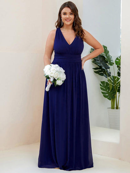 ever HUSH|V Neck Sleeveless Pleated Chiffon Evening Dress