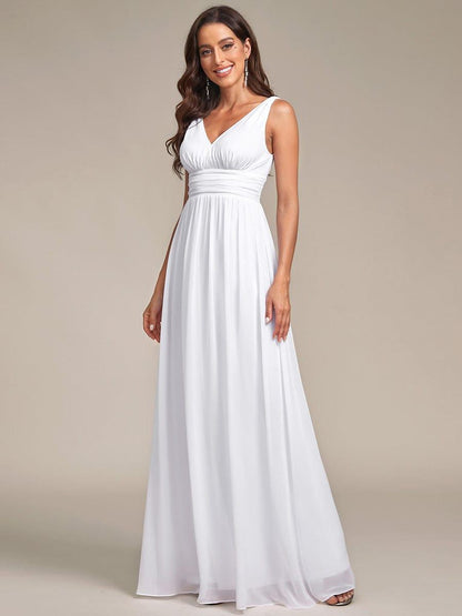 ever HUSH|V Neck Sleeveless Pleated Chiffon Evening Dress