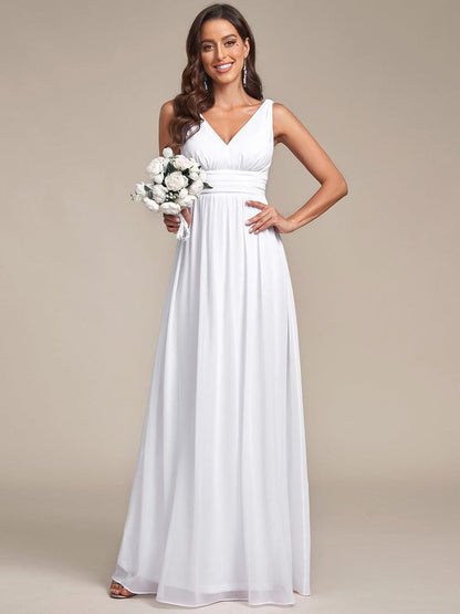 ever HUSH|V Neck Sleeveless Pleated Chiffon Evening Dress