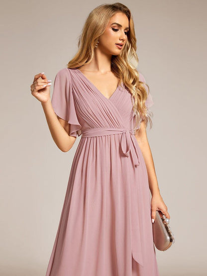ever LEORA|V-Neck Flutter Sleeve Floor-Length A-Line Chiffon Evening Dress