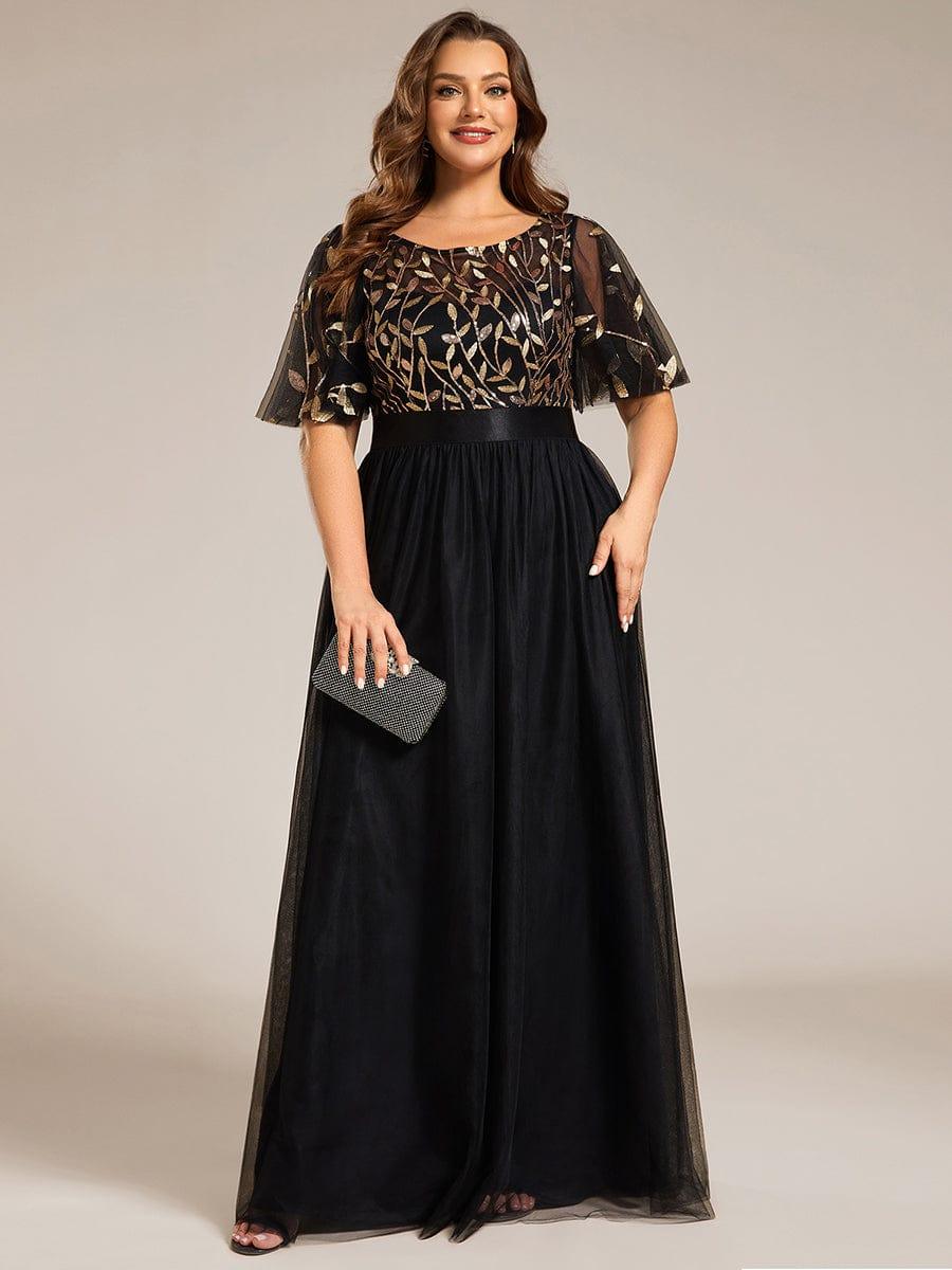 ever SAPHIR|Women's A-Line Short Sleeve Embroidery Floor Length Wedding Guest Dresses