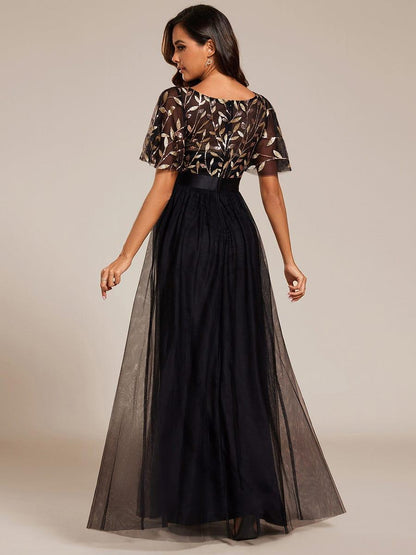 ever SAPHIR|Women's A-Line Short Sleeve Embroidery Floor Length Wedding Guest Dresses