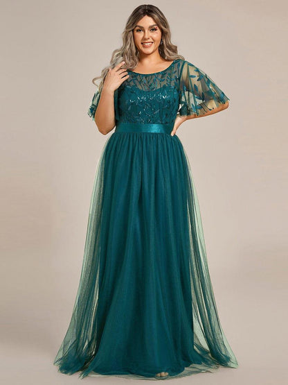 ever SAPHIR|Women's A-Line Short Sleeve Embroidery Floor Length Wedding Guest Dresses