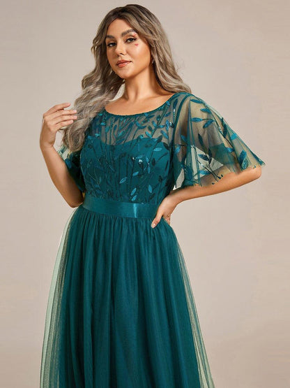 ever SAPHIR|Women's A-Line Short Sleeve Embroidery Floor Length Wedding Guest Dresses