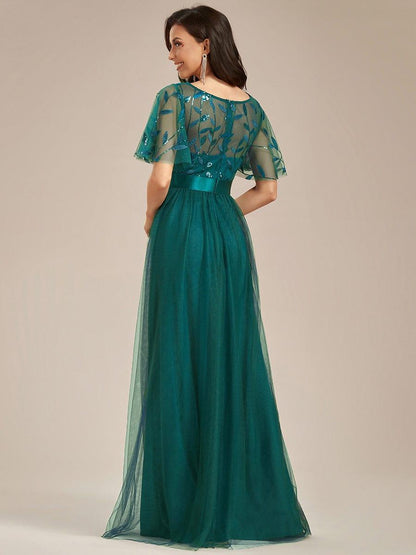 ever SAPHIR|Women's A-Line Short Sleeve Embroidery Floor Length Wedding Guest Dresses