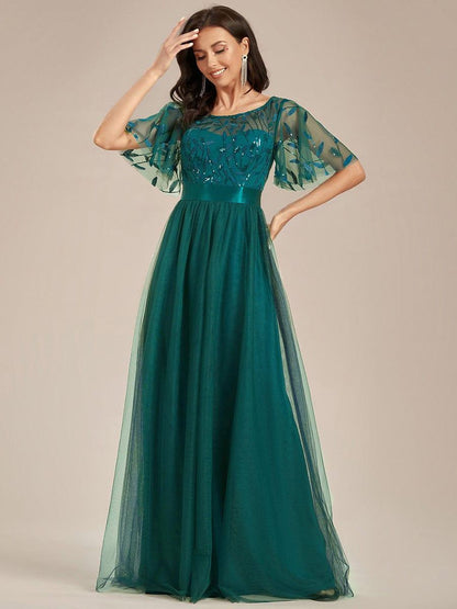 ever SAPHIR|Women's A-Line Short Sleeve Embroidery Floor Length Wedding Guest Dresses
