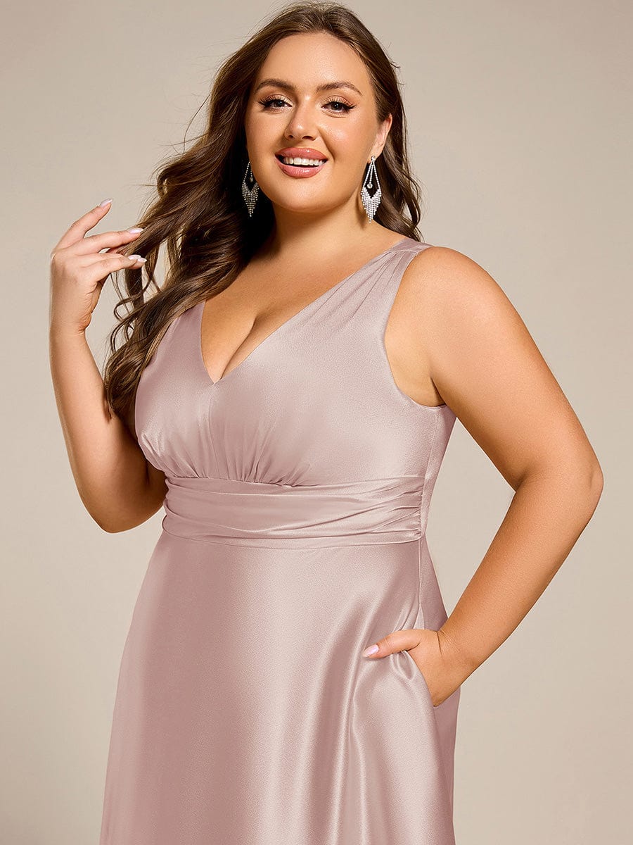 ever INDY|Sleeveless Empire Waist Satin Maxi Bridesmaid Dress With Pockets