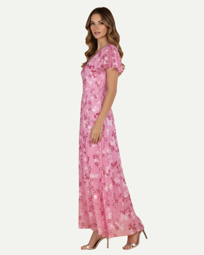 Isaline | Robe Longue Fleurie à Manches Volantées