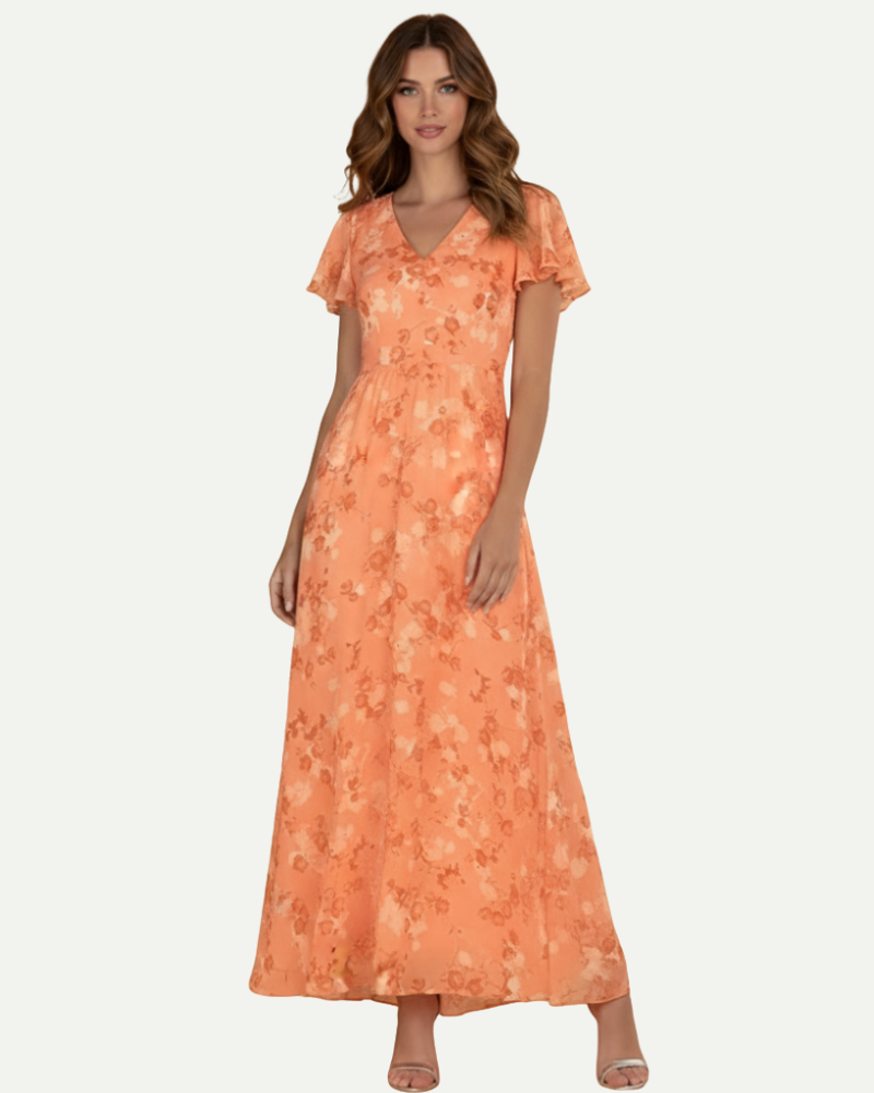 Isaline | Robe Longue Fleurie à Manches Volantées